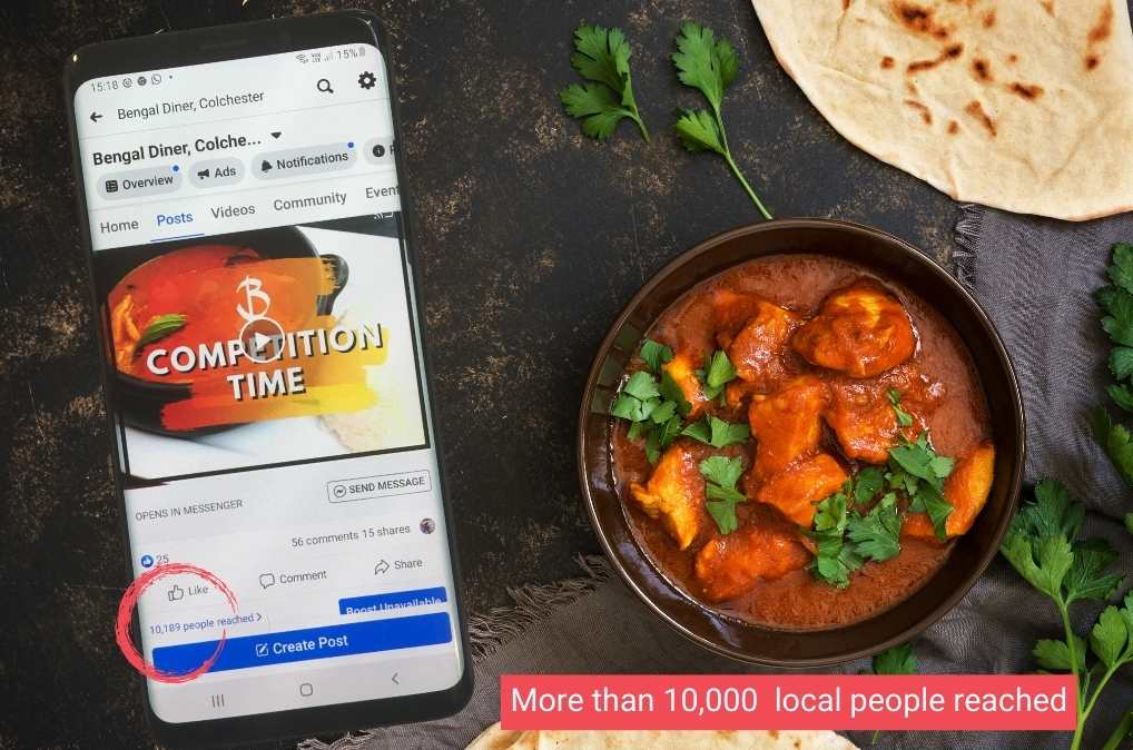 a mobile phone showing a competition for a free meal on Facebook